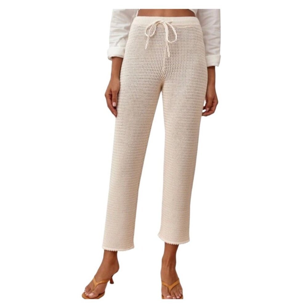 Reformation Organic Cotton Crochet Knit Drawstring Pants Beige Tan Sz M Nomcore